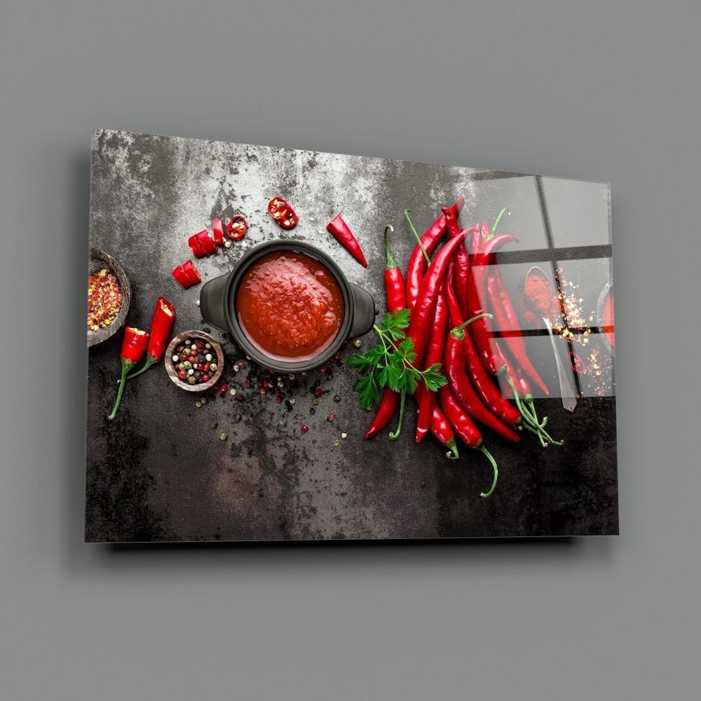 Kırmızı Biberler Cam Tablo