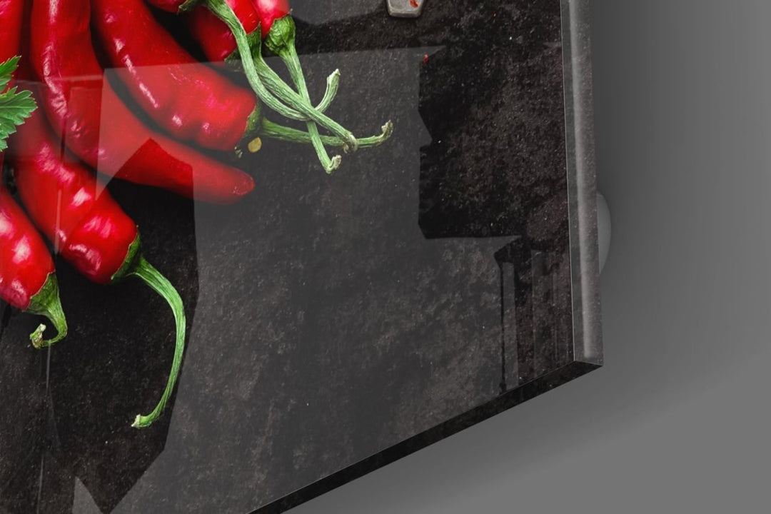 Kırmızı Biberler Cam Tablo