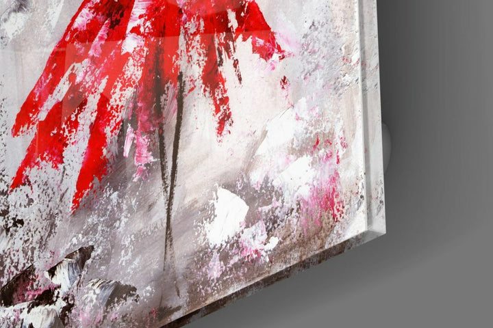 Kırmızı Etekli Kadın Cam Tablo