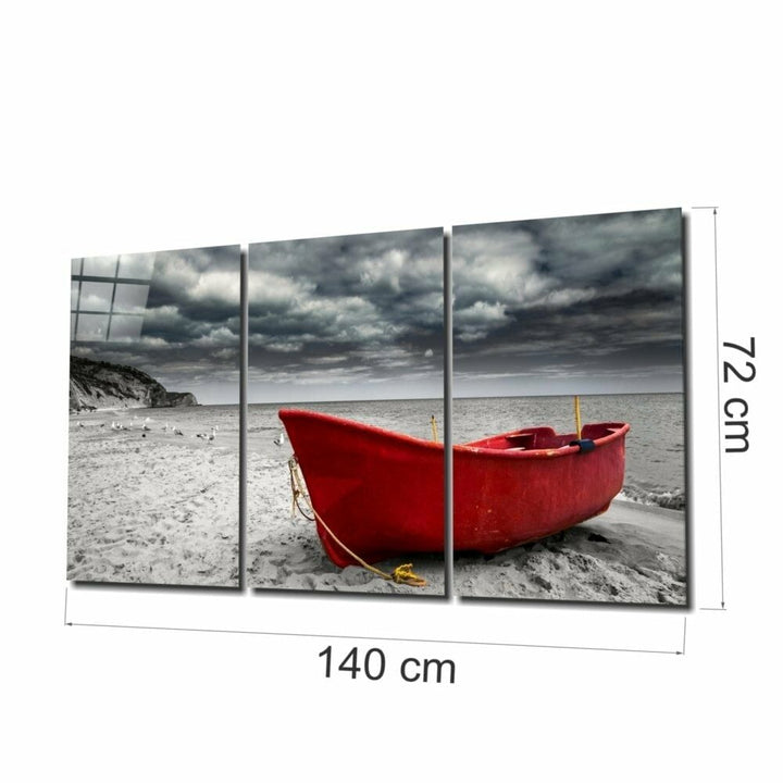 Kırmızı Kayık Cam Tablo
