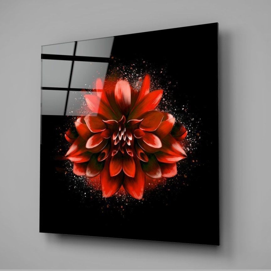 Kırmızı Lotus Cam Tablo