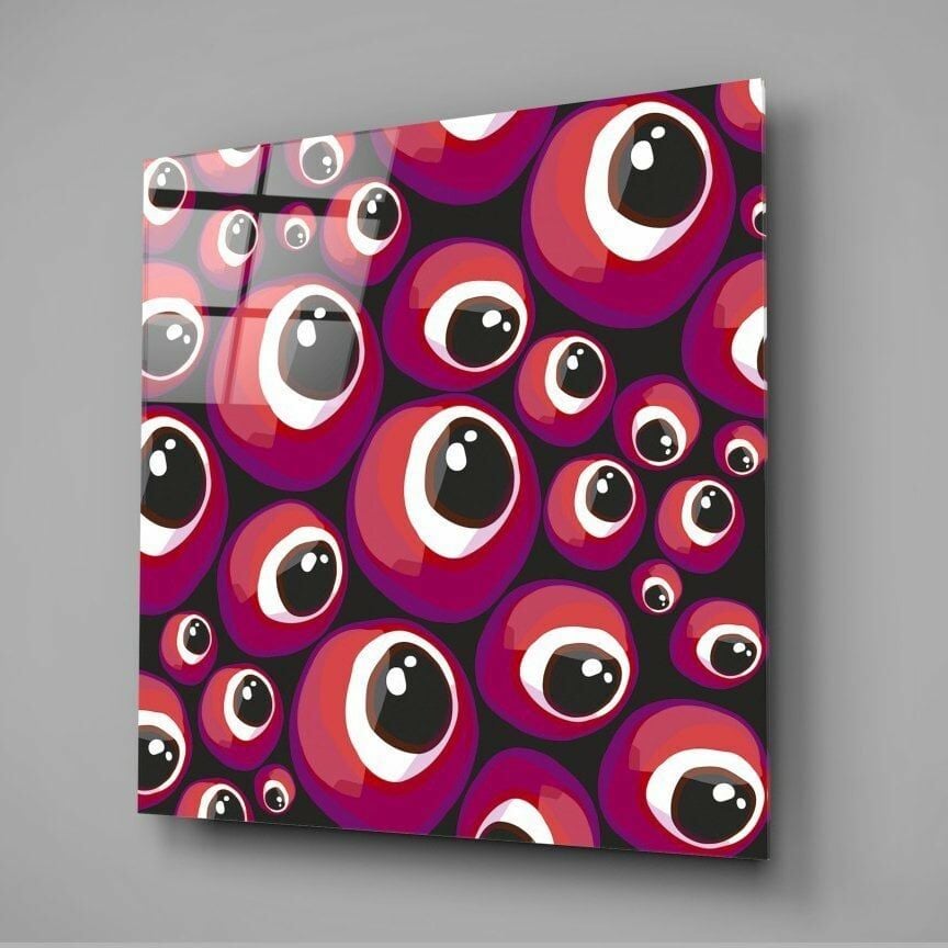 Kırmızı Nazar Boncukları Cam Tablo