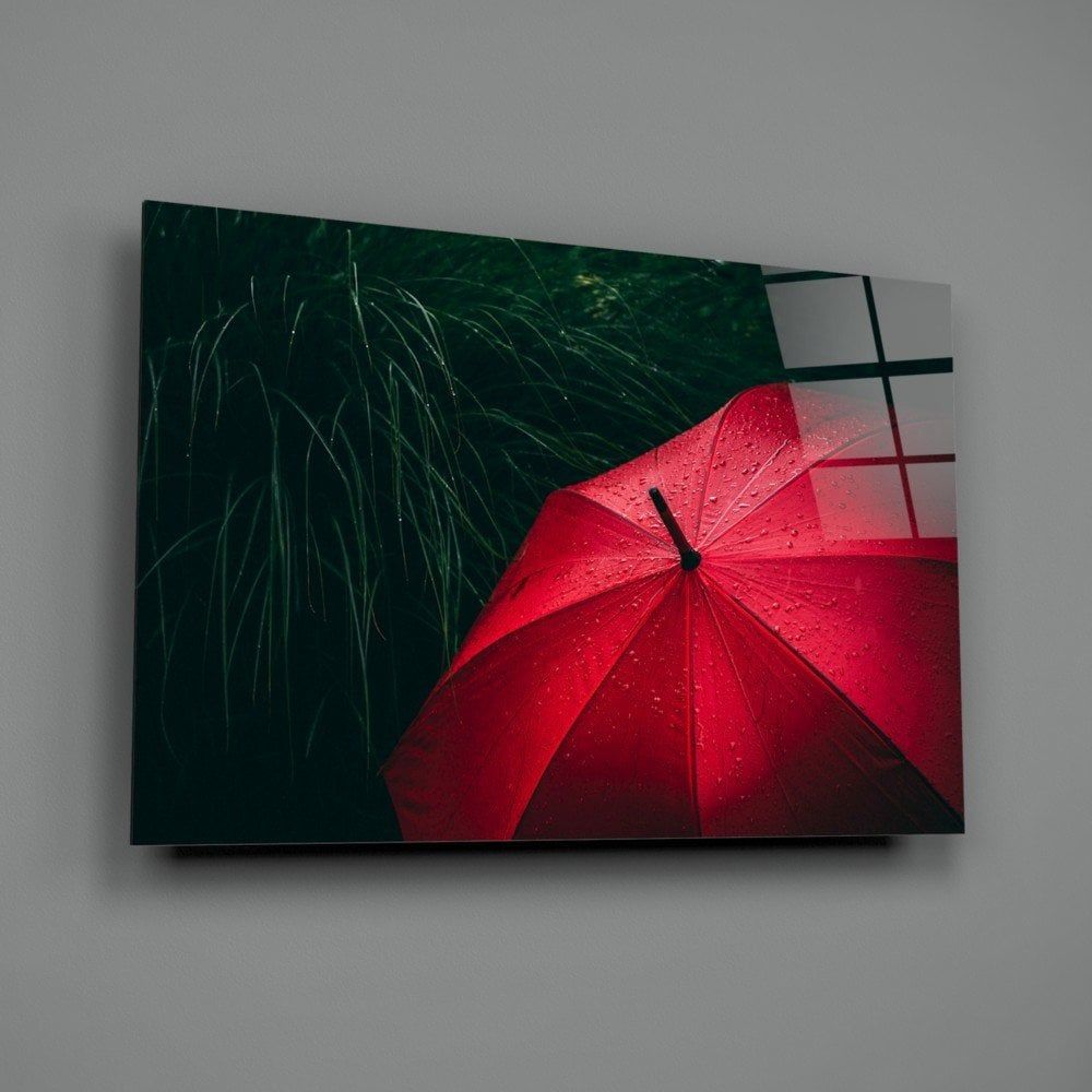 Kırmızı Şemsiye Cam Tablo