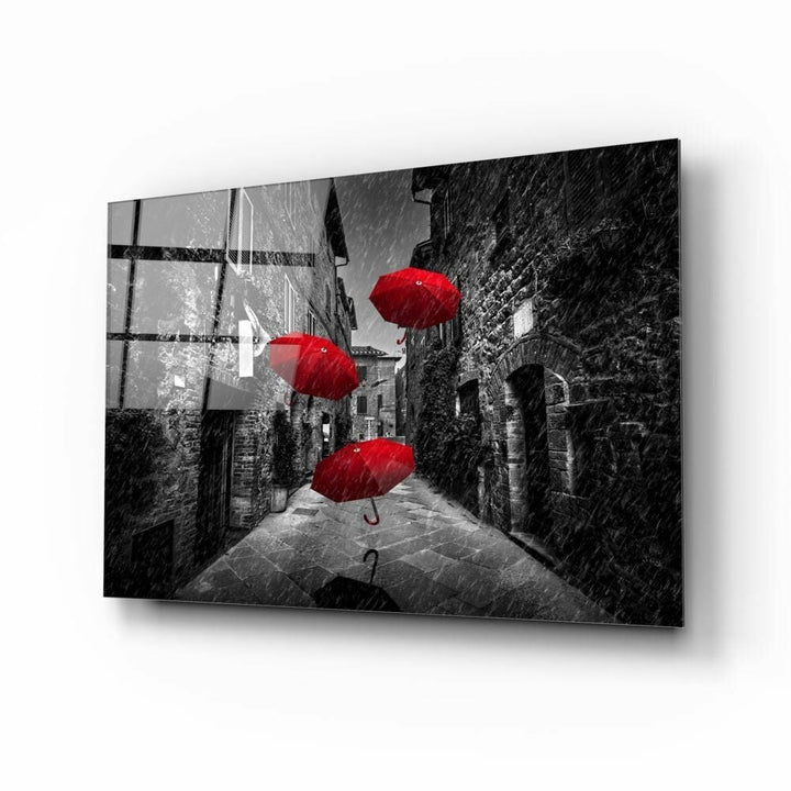 Kırmızı Şemsiyeler Cam Tablo
