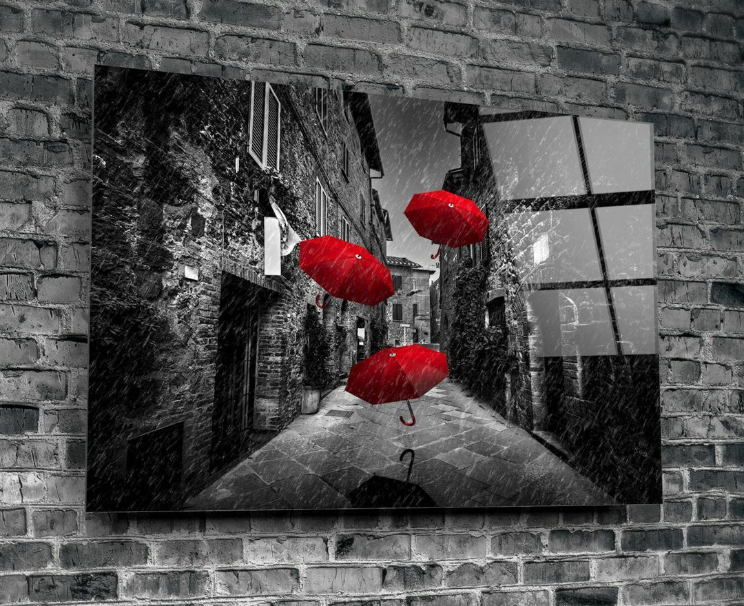 Kırmızı Şemsiyeler Cam Tablo