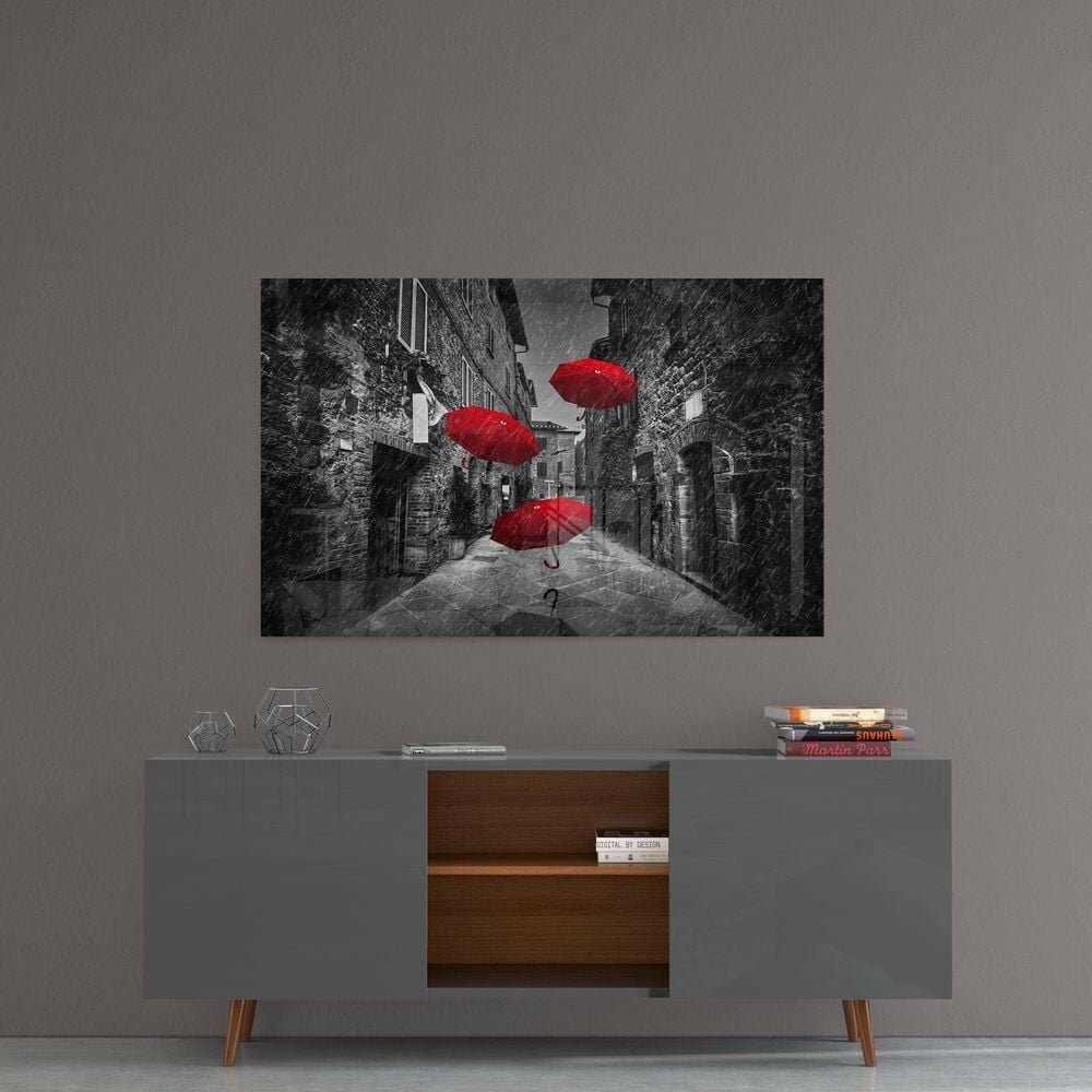 Kırmızı Şemsiyeler Cam Tablo