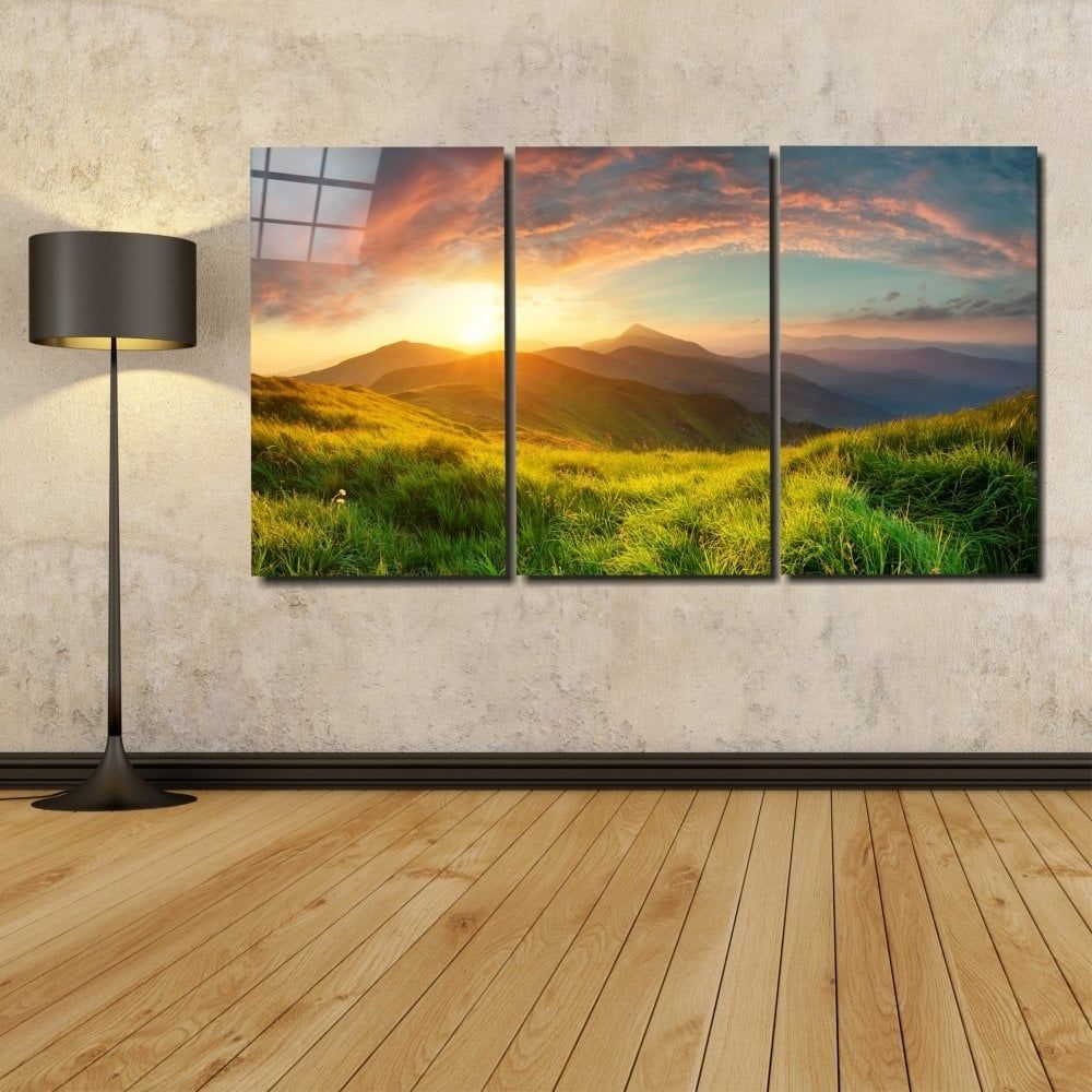 Kırsalda Günbatımı Mega Cam Tablo