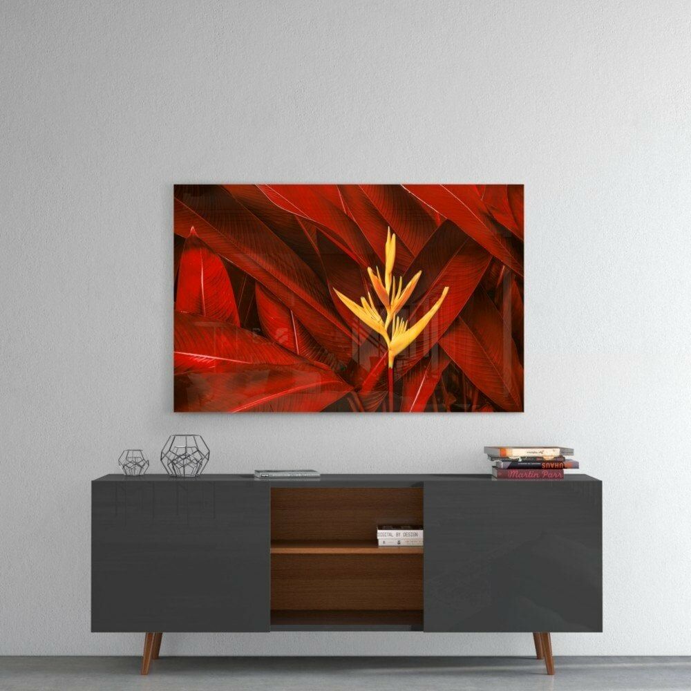 Kızıl Yapraklar Cam Tablo