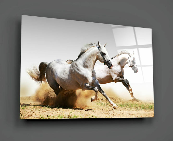 Koşan Atlar Cam Tablo