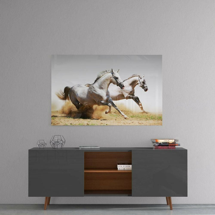 Koşan Atlar Cam Tablo