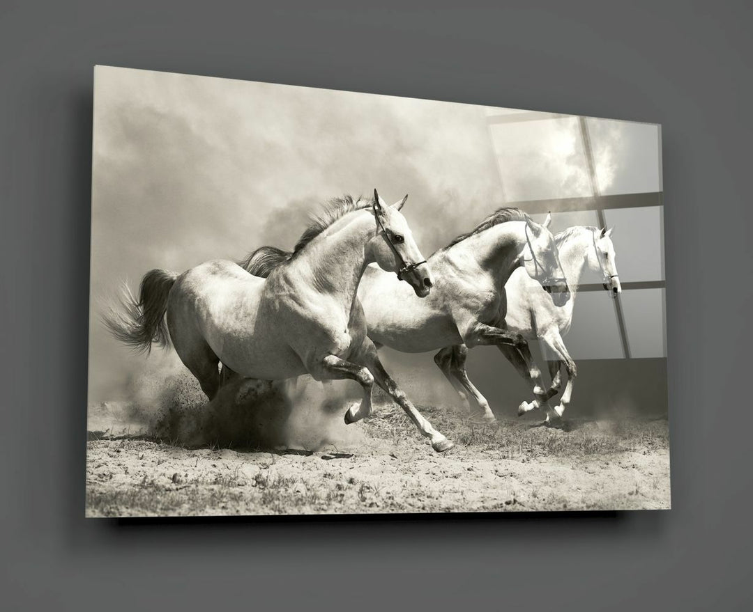 Koşan Atlar Cam Tablo