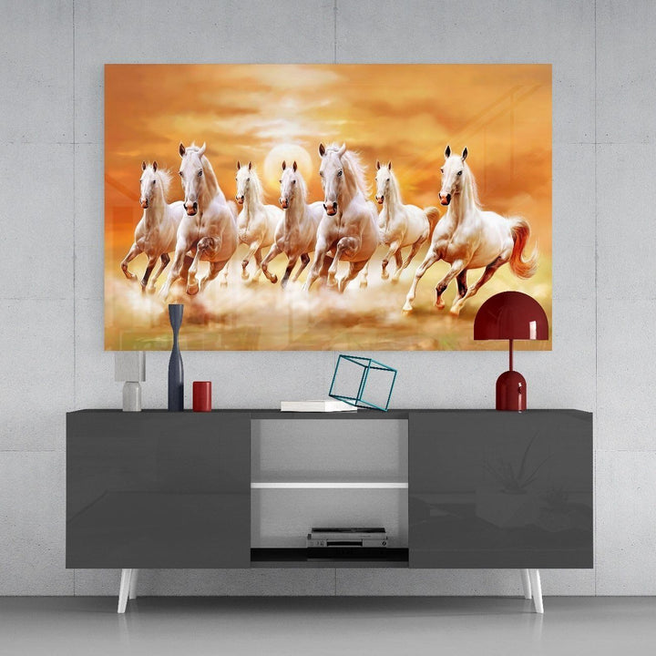 Koşan Atlar Cam Tablo