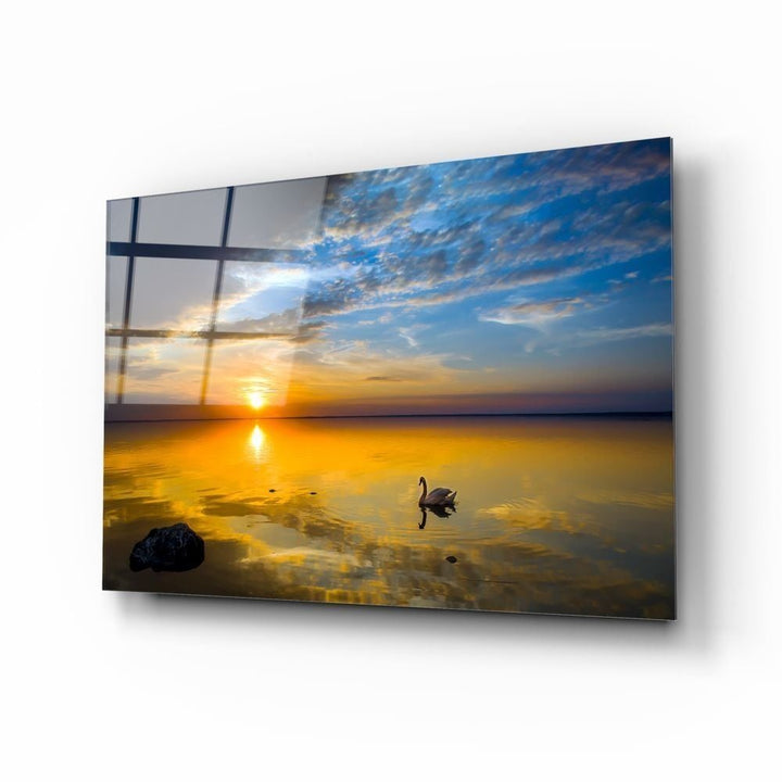 Kuğu ve Günbatımı Cam Tablo No:1055