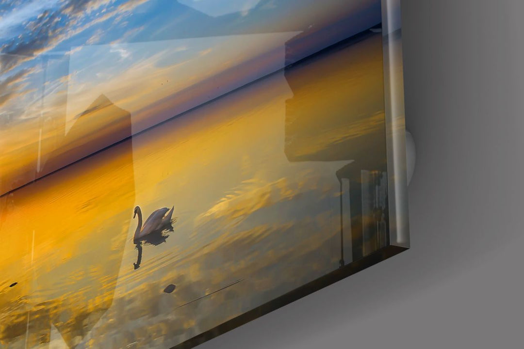 Kuğu ve Günbatımı Cam Tablo No:1055