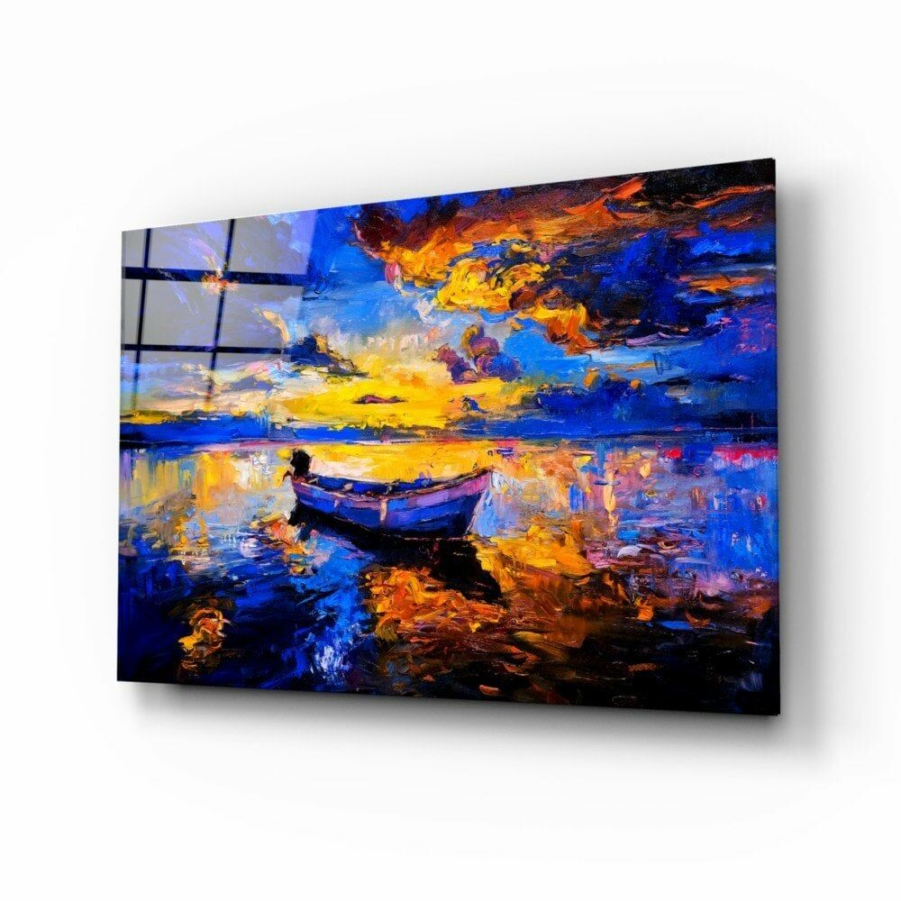Lacivert Günbatımı Cam Tablo