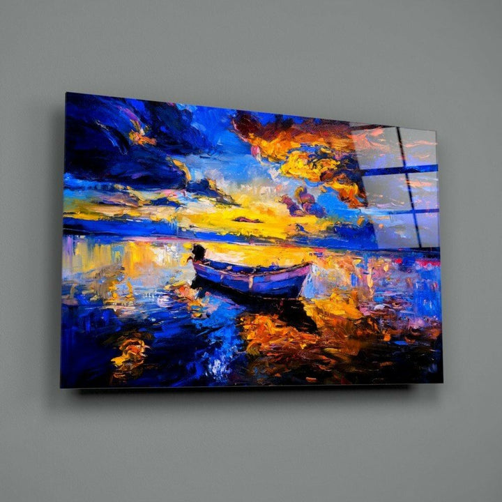 Lacivert Günbatımı Cam Tablo