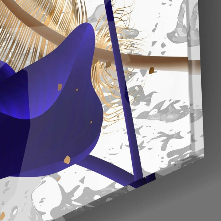 Lacivert Yapraklar Cam Tablo