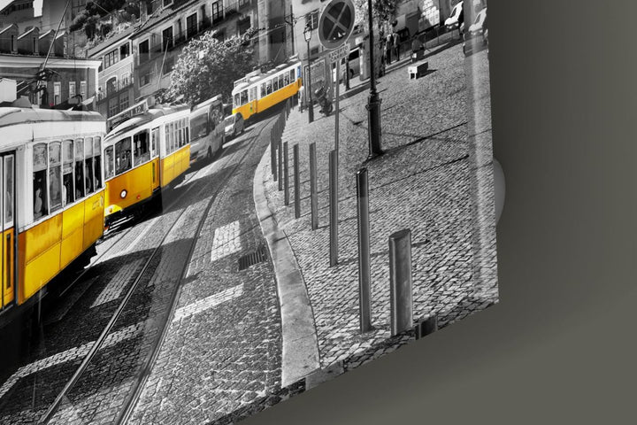Lizbon Sarı Tramvay Cam Tablo