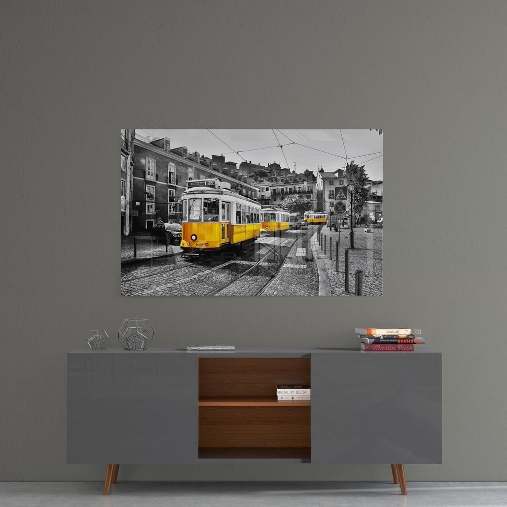 Lizbon Sarı Tramvay Cam Tablo