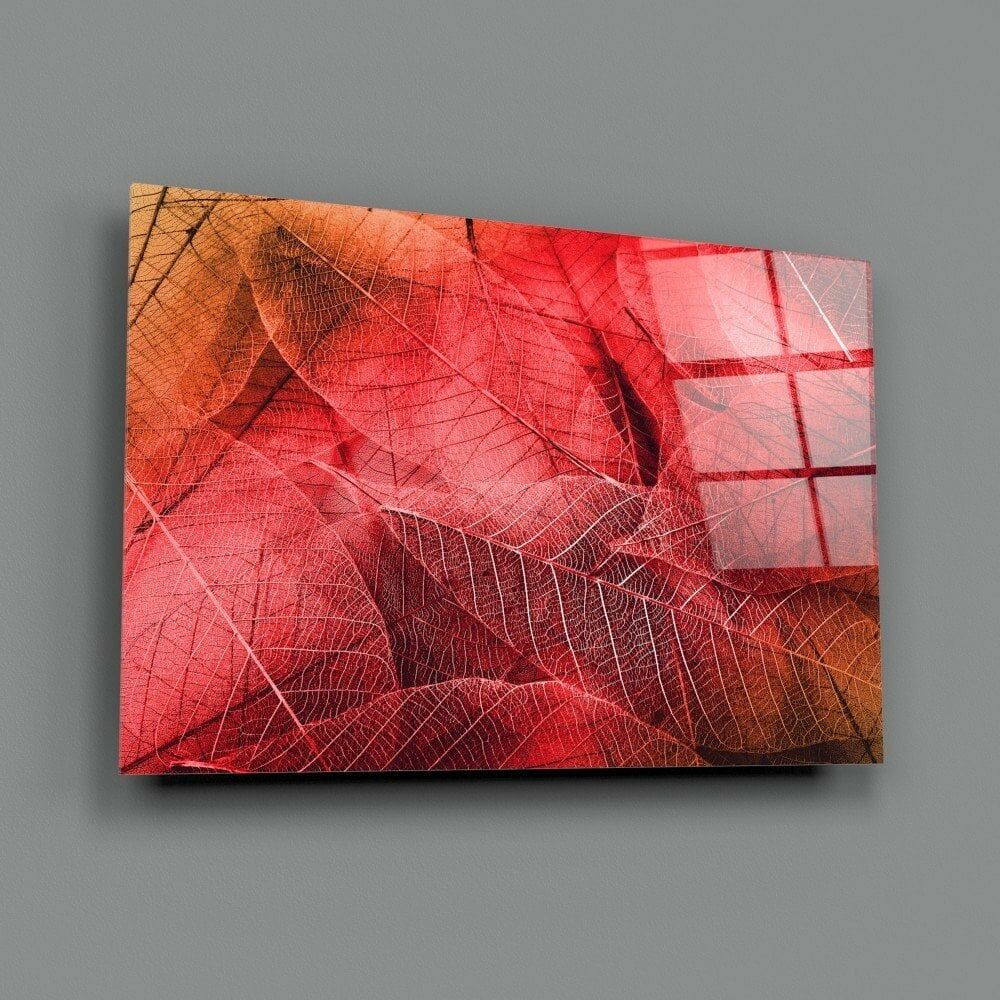Makro Kırmızı Yaprak Cam Tablo