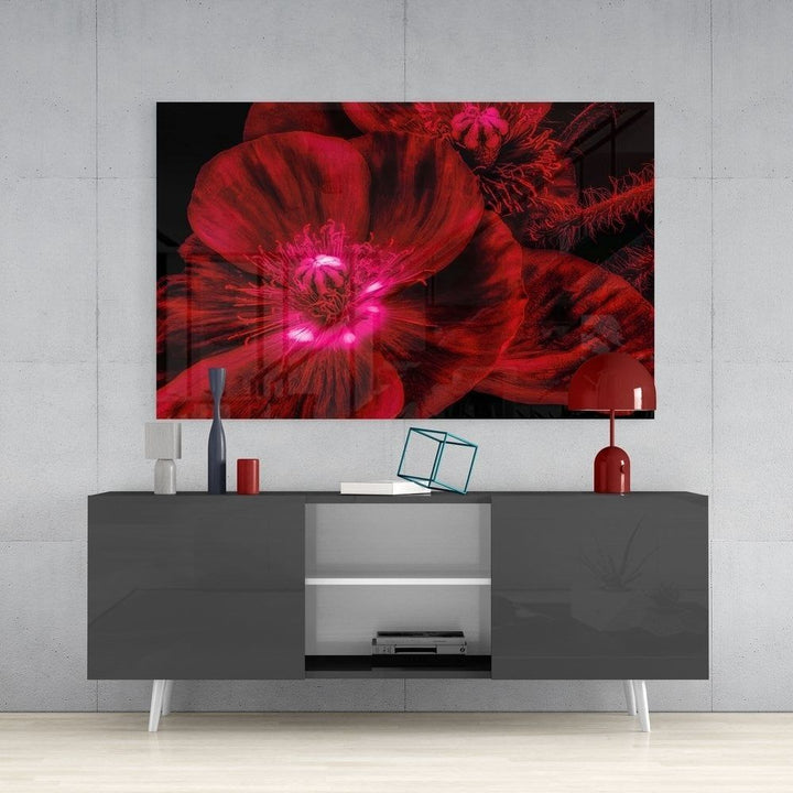 Malvales Çiçeği Cam Tablo