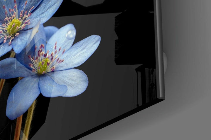 Mavi Çiçekler Cam Tablo