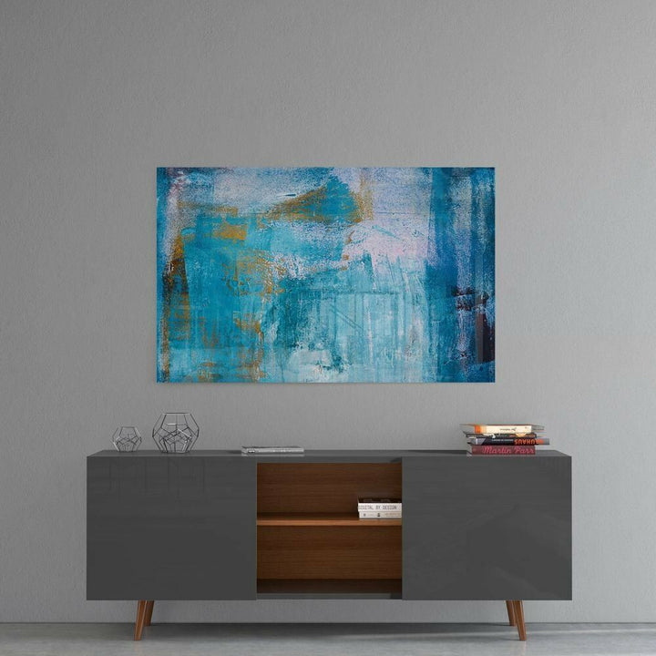 Mavi Eskitme Cam Tablo