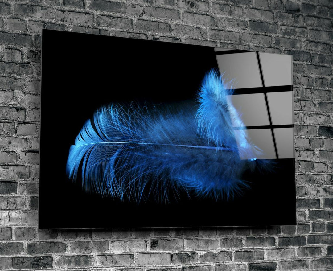 Mavi Kuş Tüyü Cam Tablo