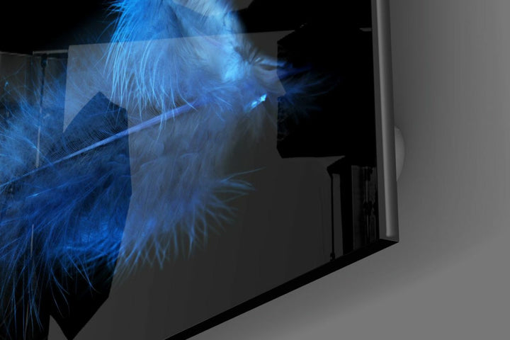 Mavi Kuş Tüyü Cam Tablo