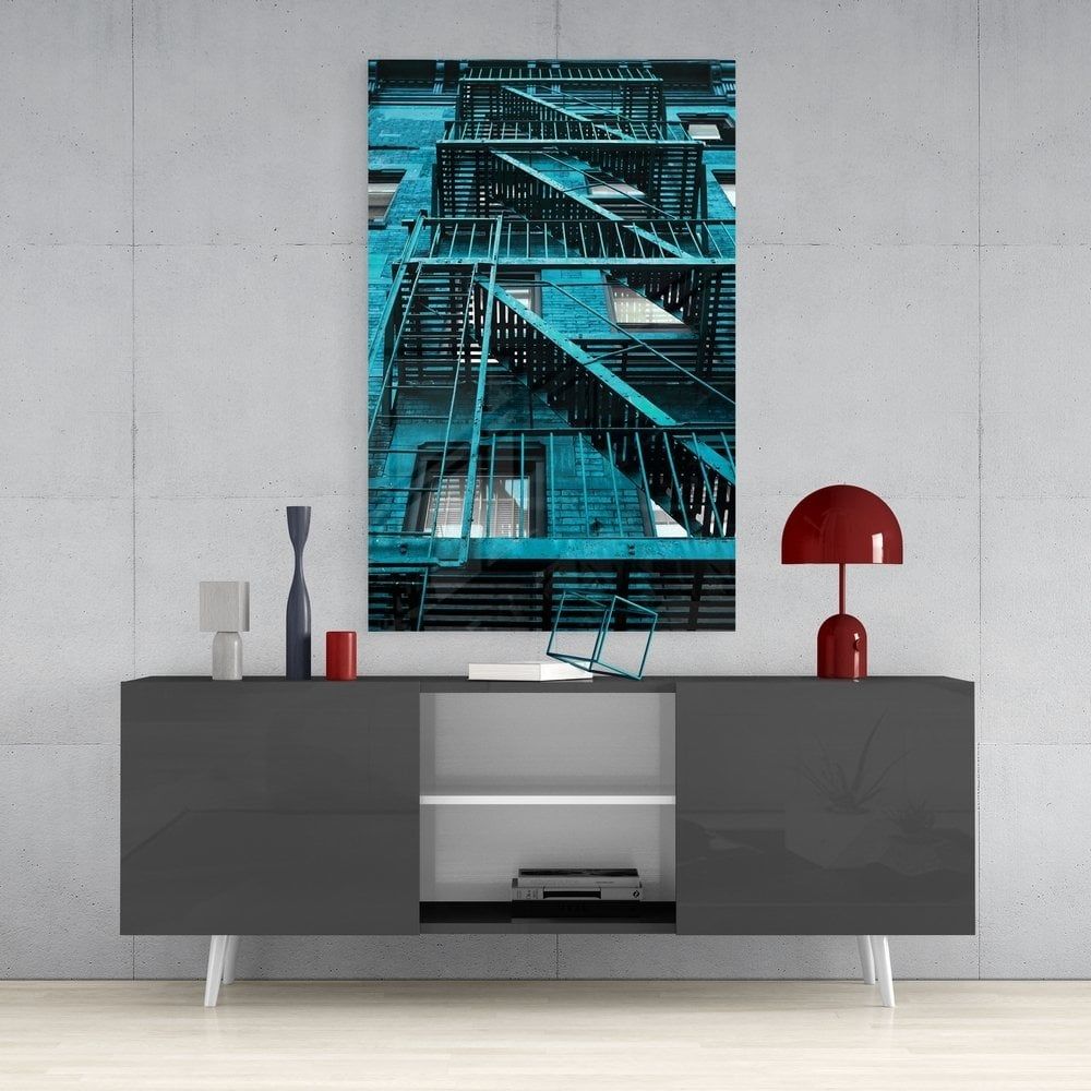 Mavi Merdivenler Cam Tablo