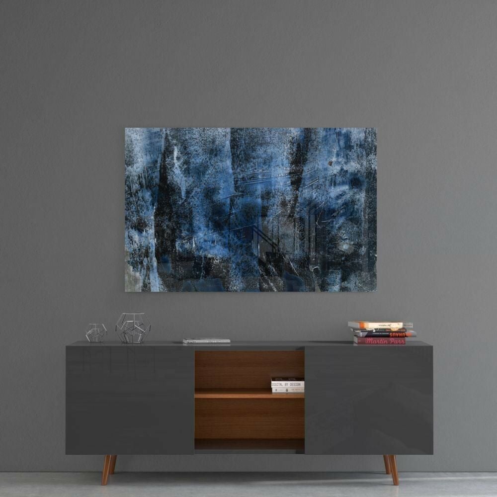 Mavi Soyut Desen Cam Tablo