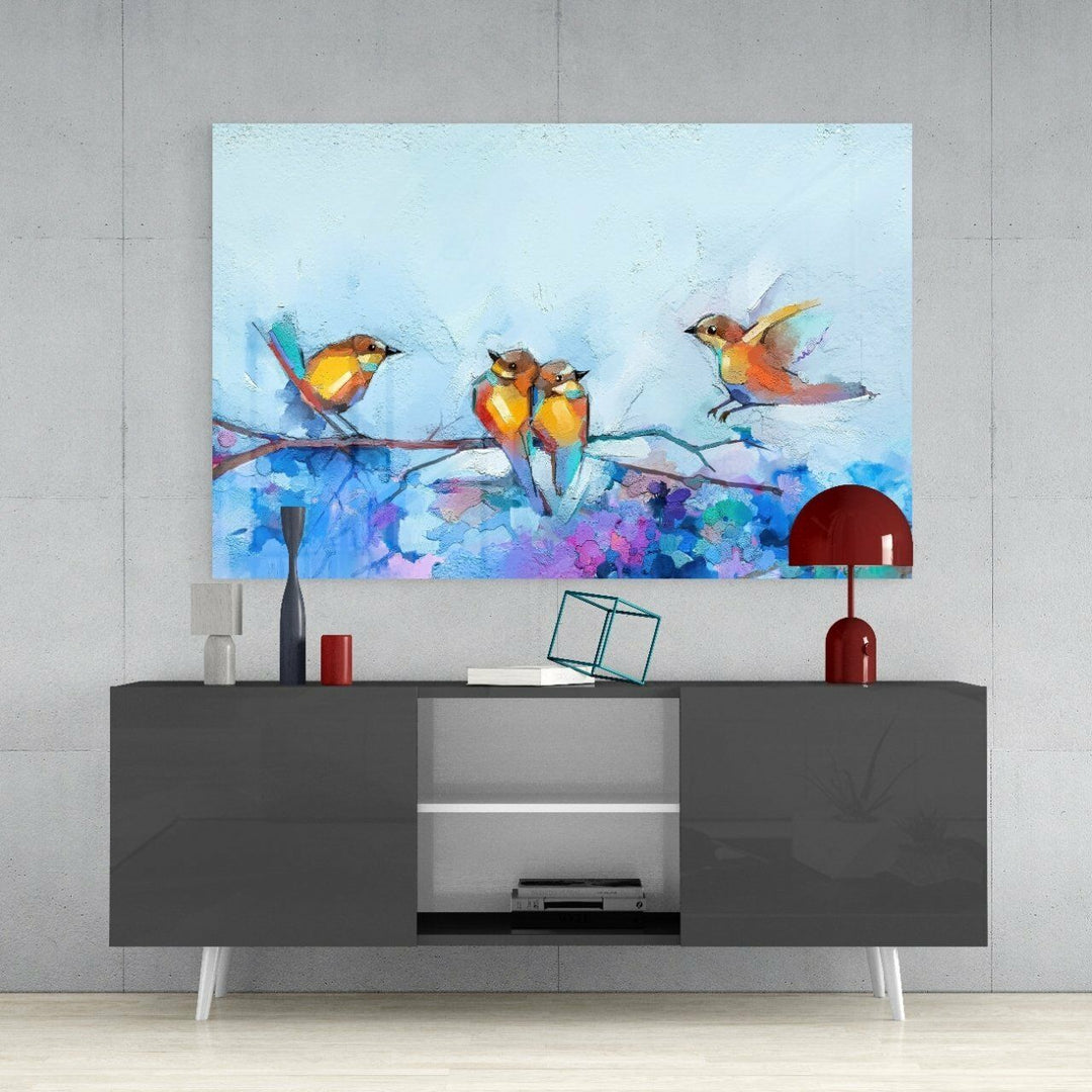 Minik Kuşlar Cam Tablo