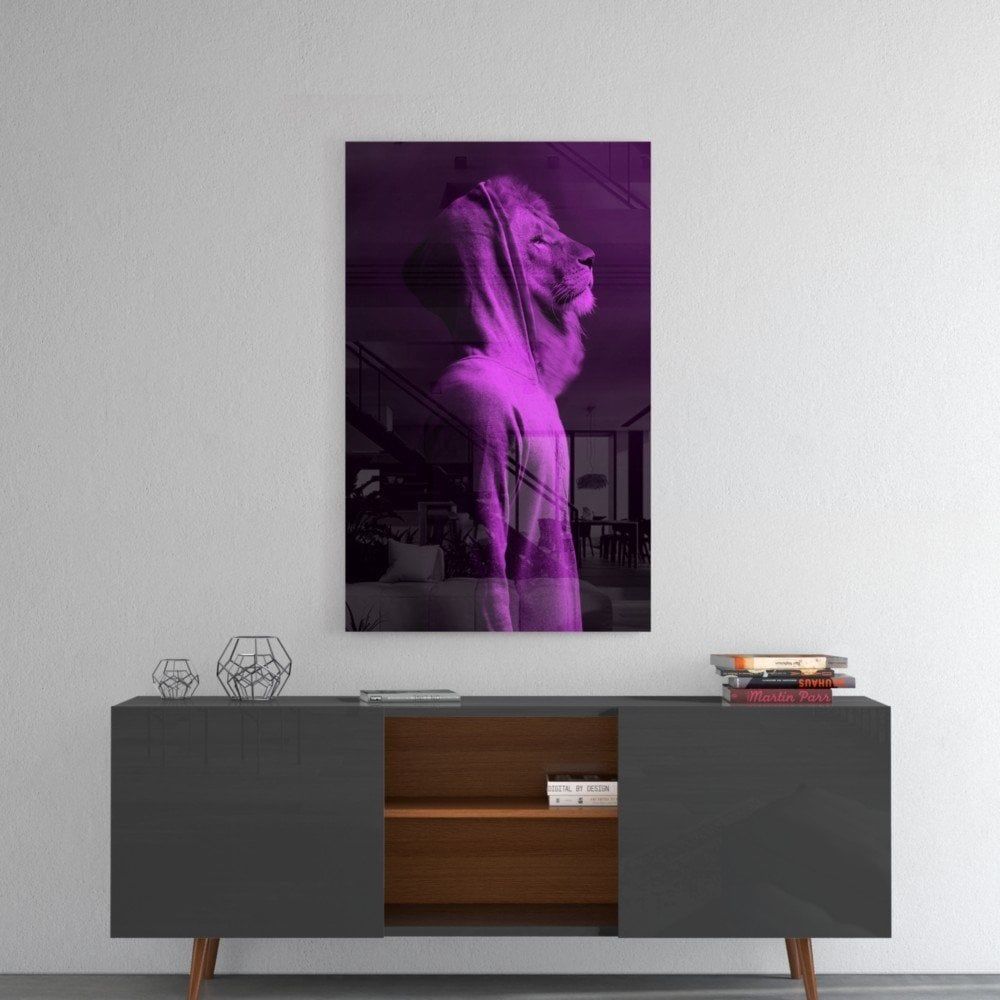 Mor Aslan Kafa Cam Tablo