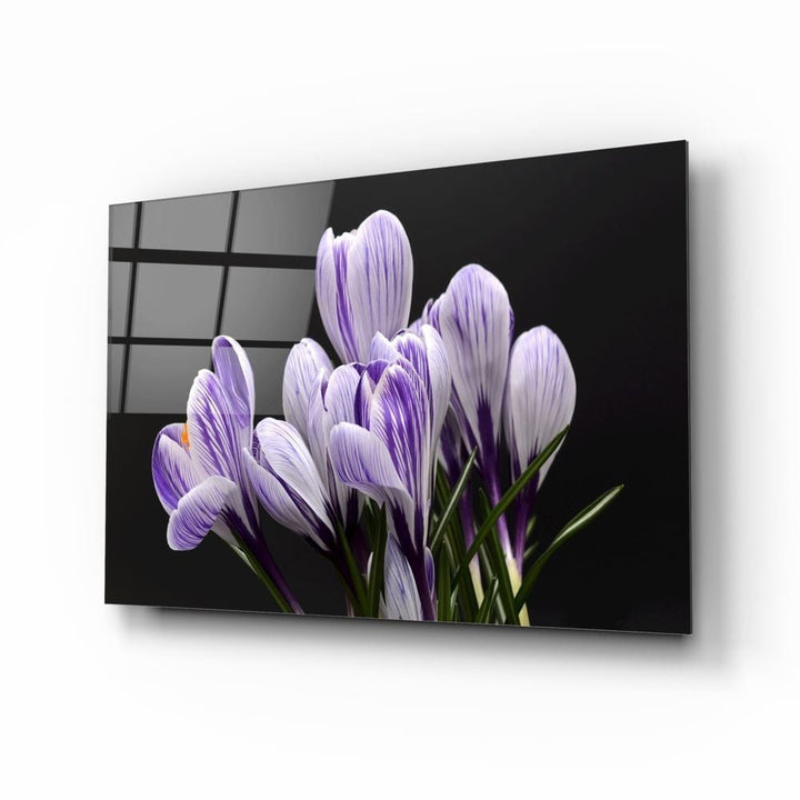 Mor Çiçekler Cam Tablo