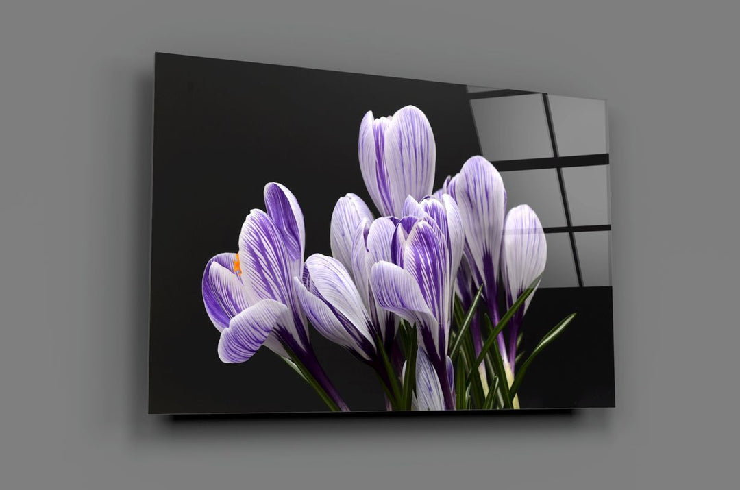 Mor Çiçekler Cam Tablo