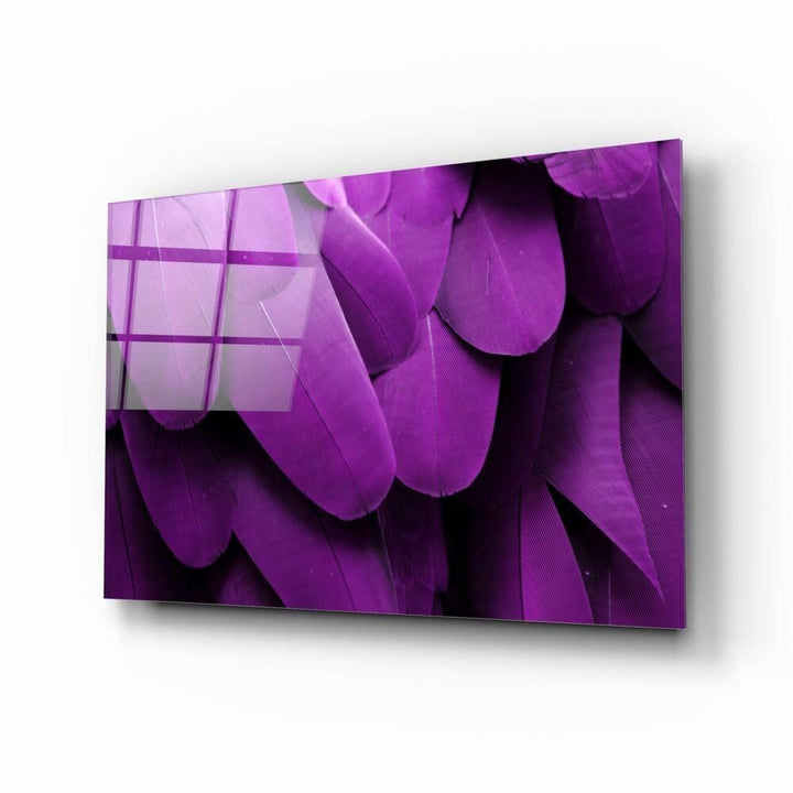 Mor Kuş Tüyleri Cam Tablo