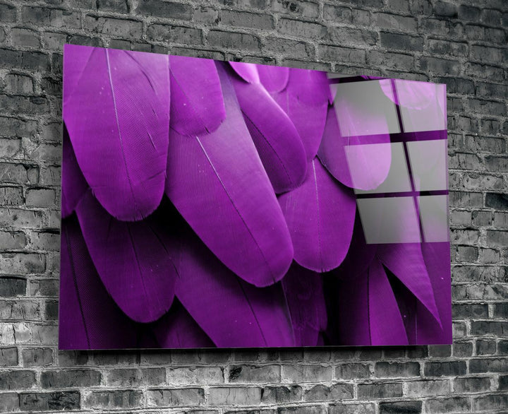 Mor Kuş Tüyleri Cam Tablo