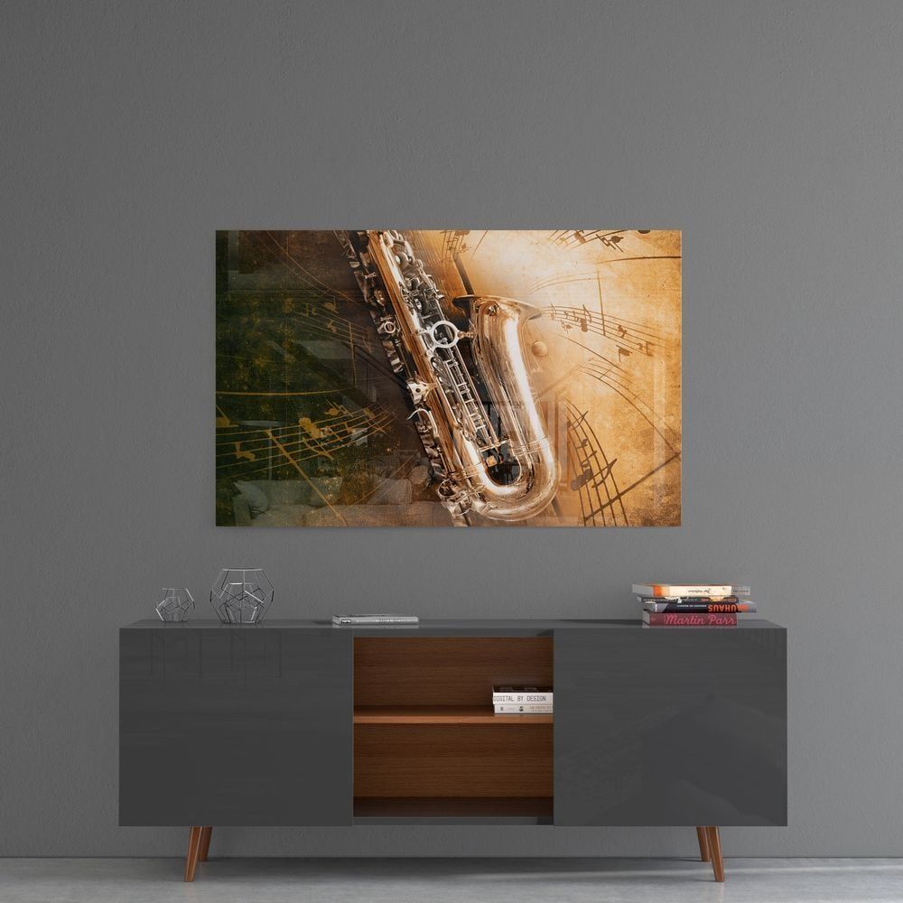 Müzik (Saksafon) Cam Tablo