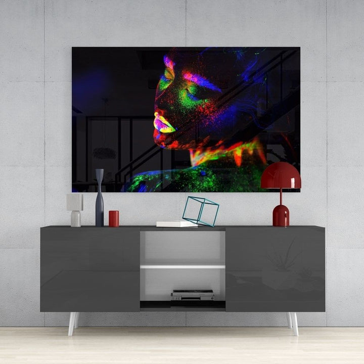 Neon Kadın Cam Tablo