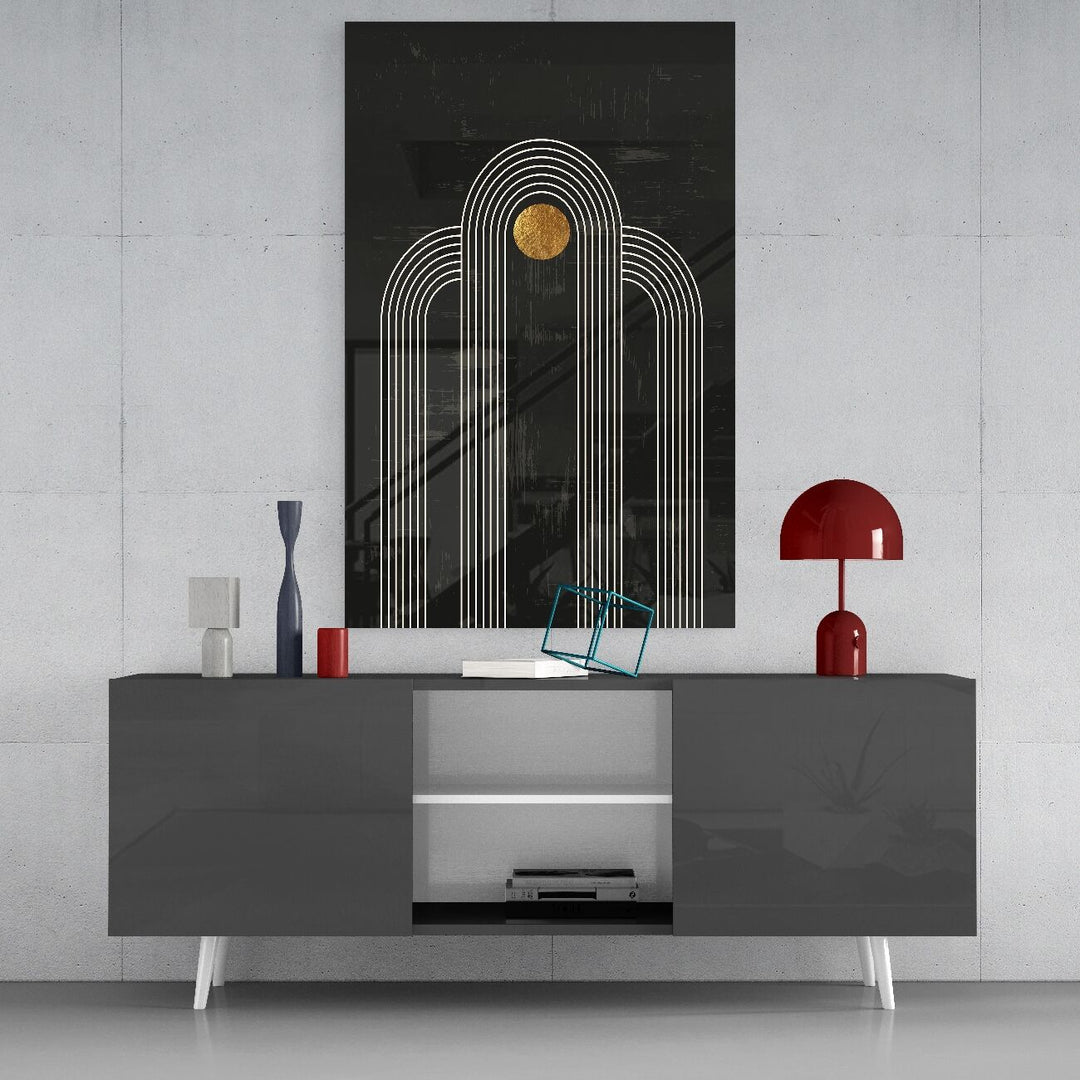 Nokta Ve Çizgiler Cam Tablo