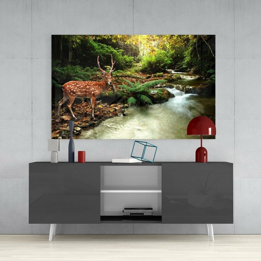 Ormandaki Geyik Cam Tablo