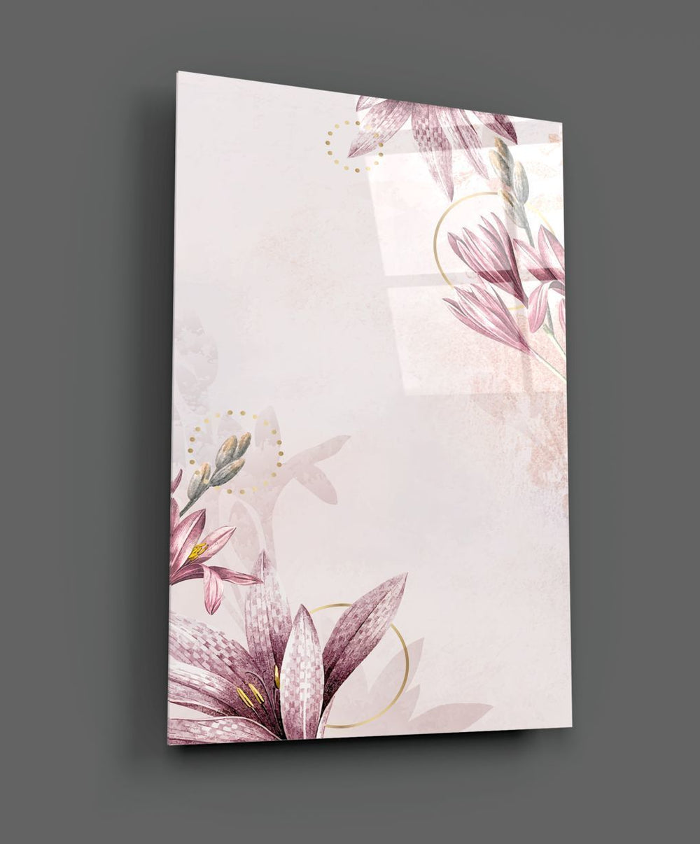 Pembe Çiçek Desen Cam Tablo