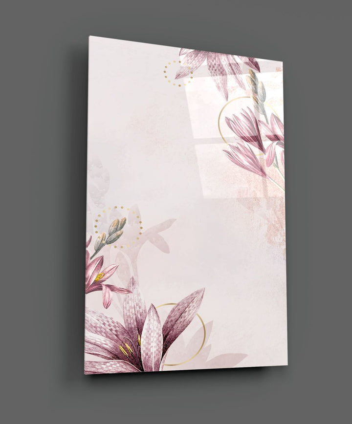 Pembe Çiçek Desen Cam Tablo