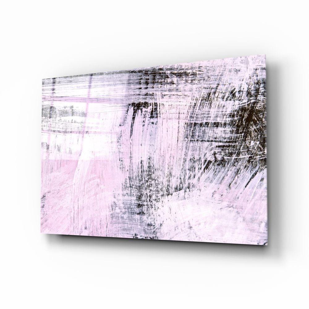 Pembe Fırça Darbeleri Cam Tablo
