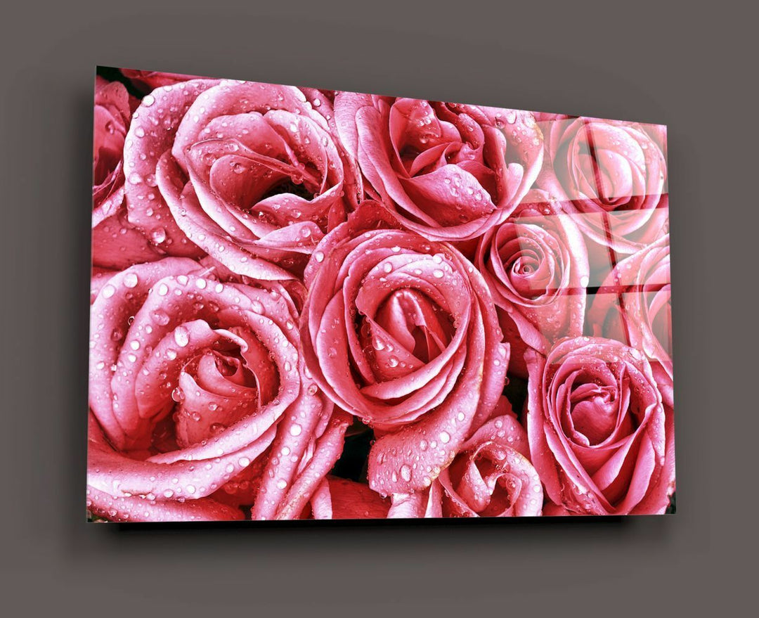 Pembe Güller Cam Tablo