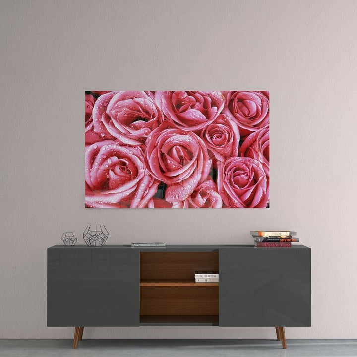 Pembe Güller Cam Tablo