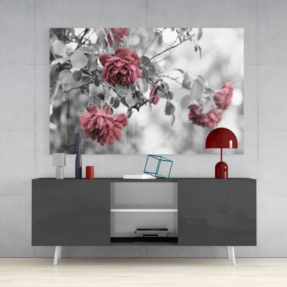 Pembe Güller Cam Tablo