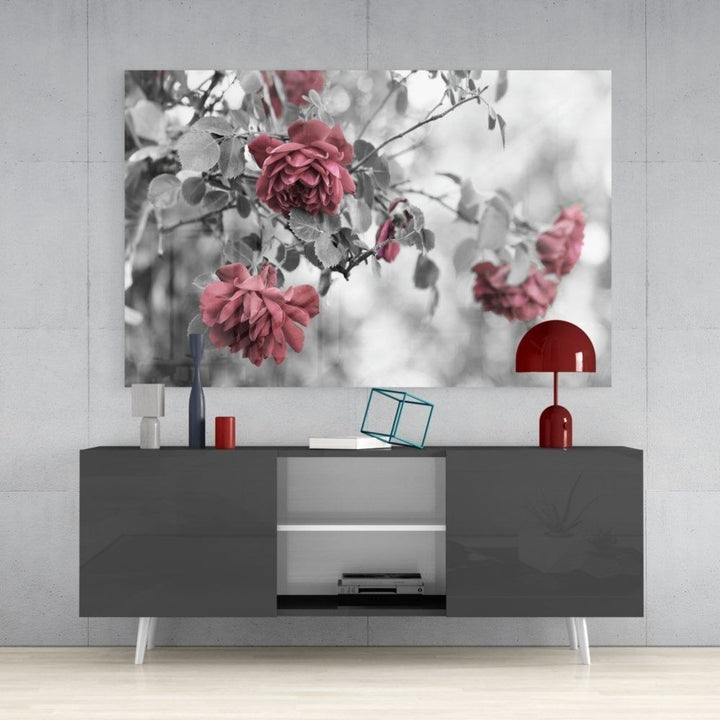 Pembe Güller Cam Tablo