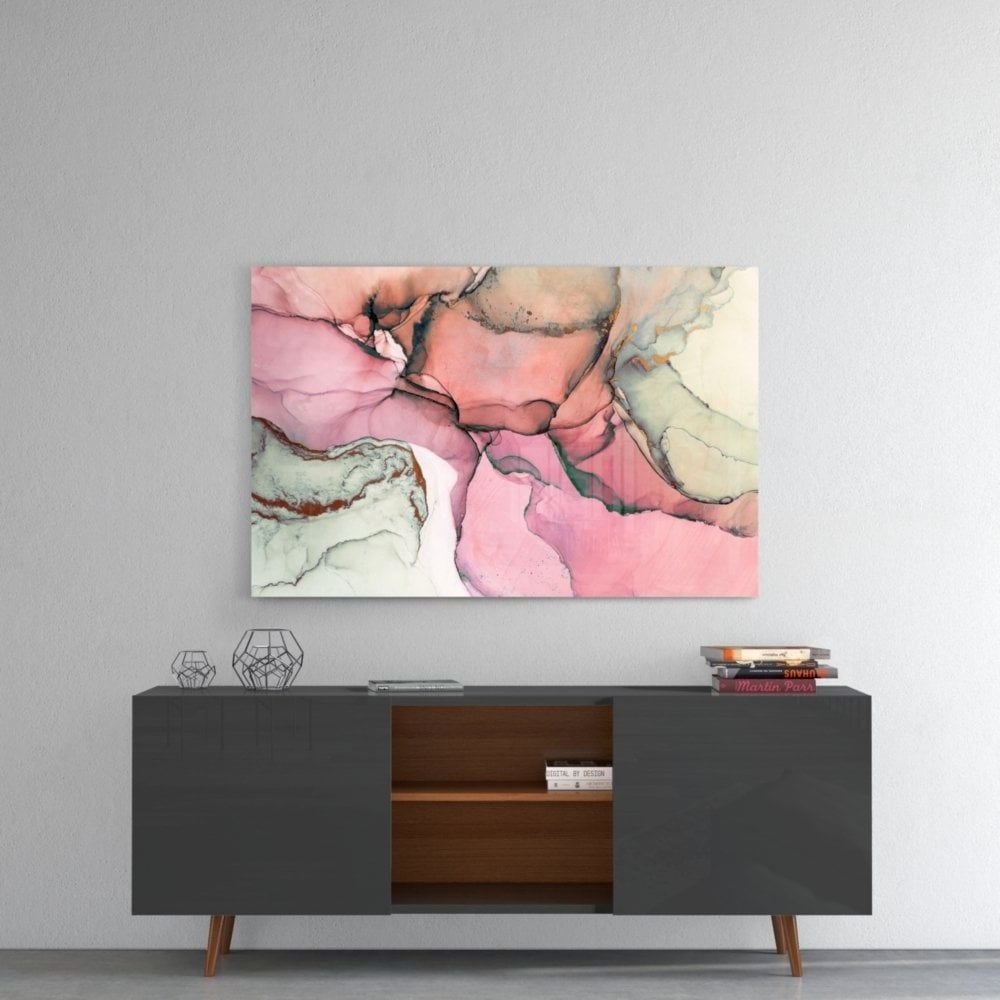 Pembe Mermer Desen Cam Tablo