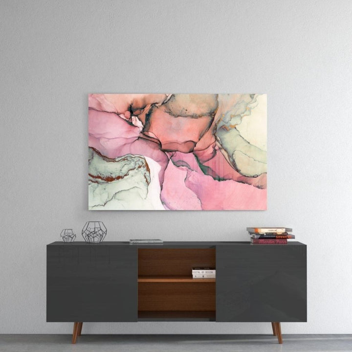 Pembe Mermer Desen Cam Tablo